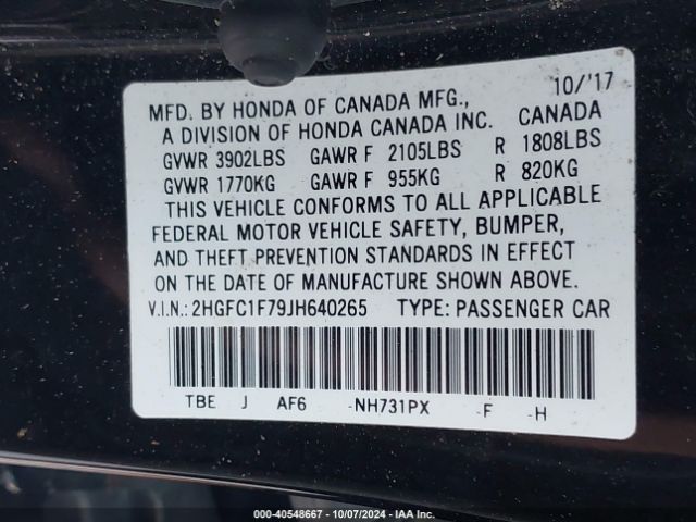 Photo 8 VIN: 2HGFC1F79JH640265 - HONDA CIVIC 