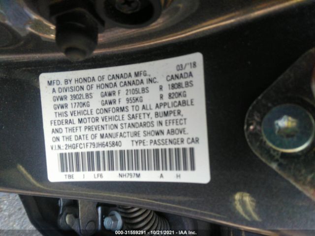 Photo 8 VIN: 2HGFC1F79JH645840 - HONDA CIVIC SEDAN 