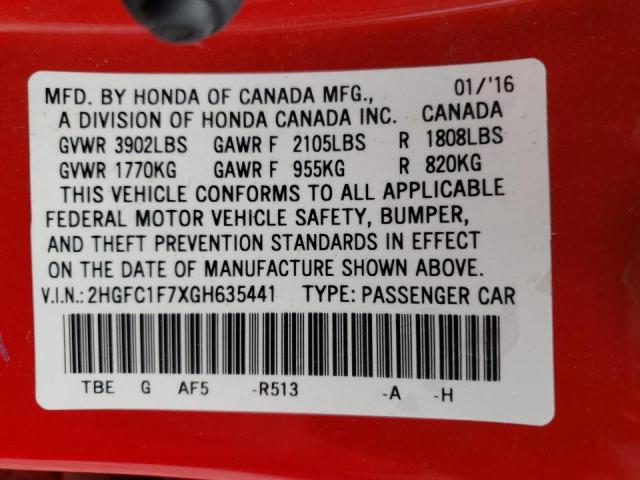 Photo 9 VIN: 2HGFC1F7XGH635441 - HONDA CIVIC 