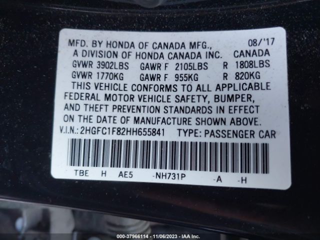 Photo 8 VIN: 2HGFC1F82HH655841 - HONDA CIVIC 