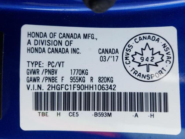 Photo 9 VIN: 2HGFC1F90HH106342 - HONDA CIVIC 