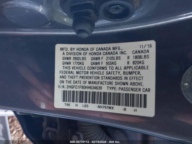 Photo 8 VIN: 2HGFC1F90HH634639 - HONDA CIVIC 