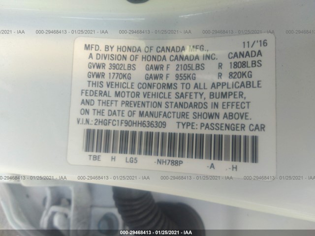 Photo 8 VIN: 2HGFC1F90HH636309 - HONDA CIVIC SEDAN 