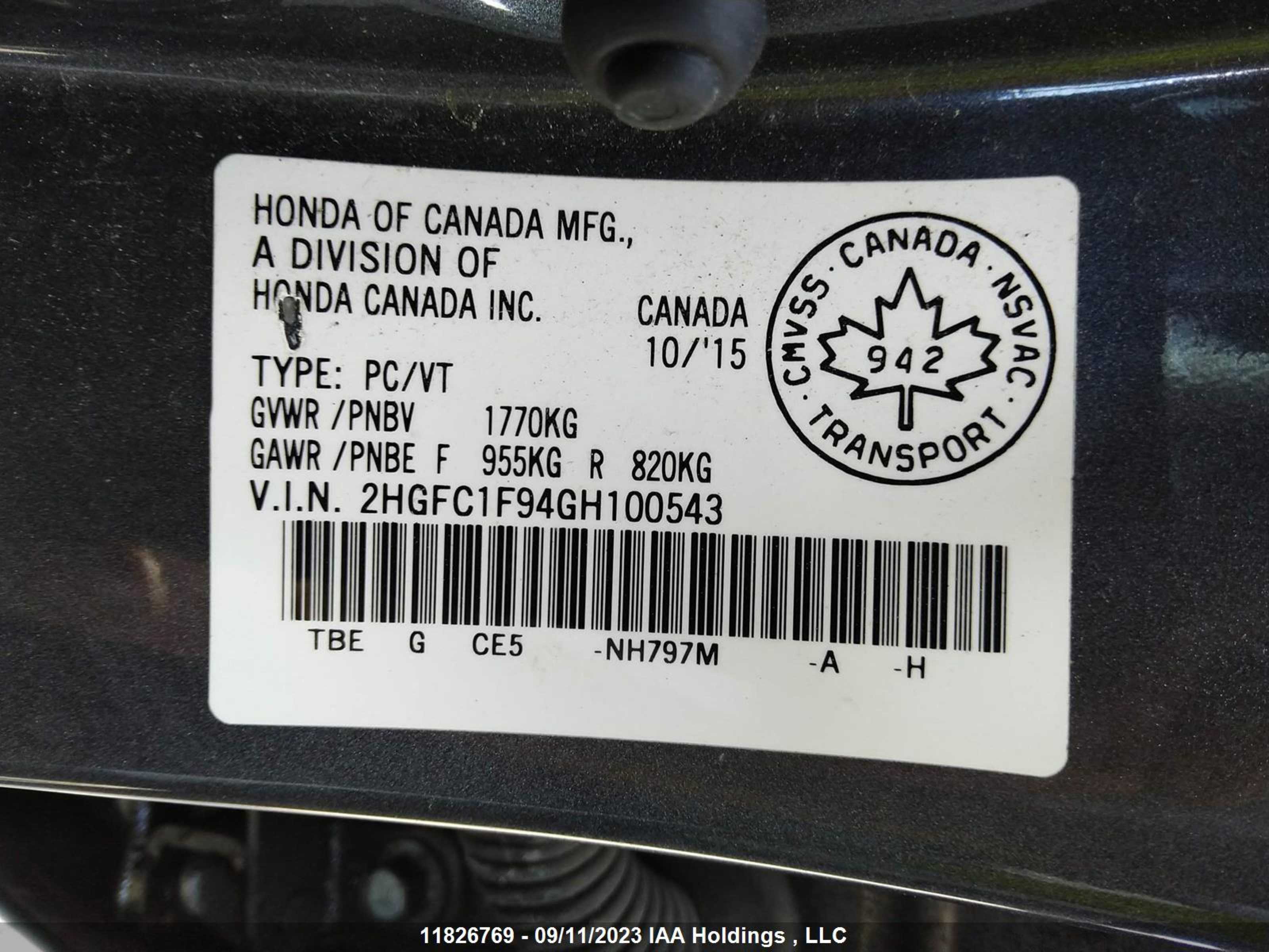 Photo 8 VIN: 2HGFC1F94GH100543 - HONDA CIVIC 