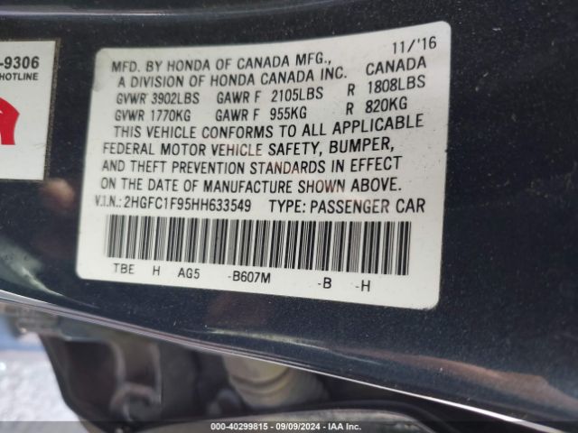 Photo 8 VIN: 2HGFC1F95HH633549 - HONDA CIVIC 