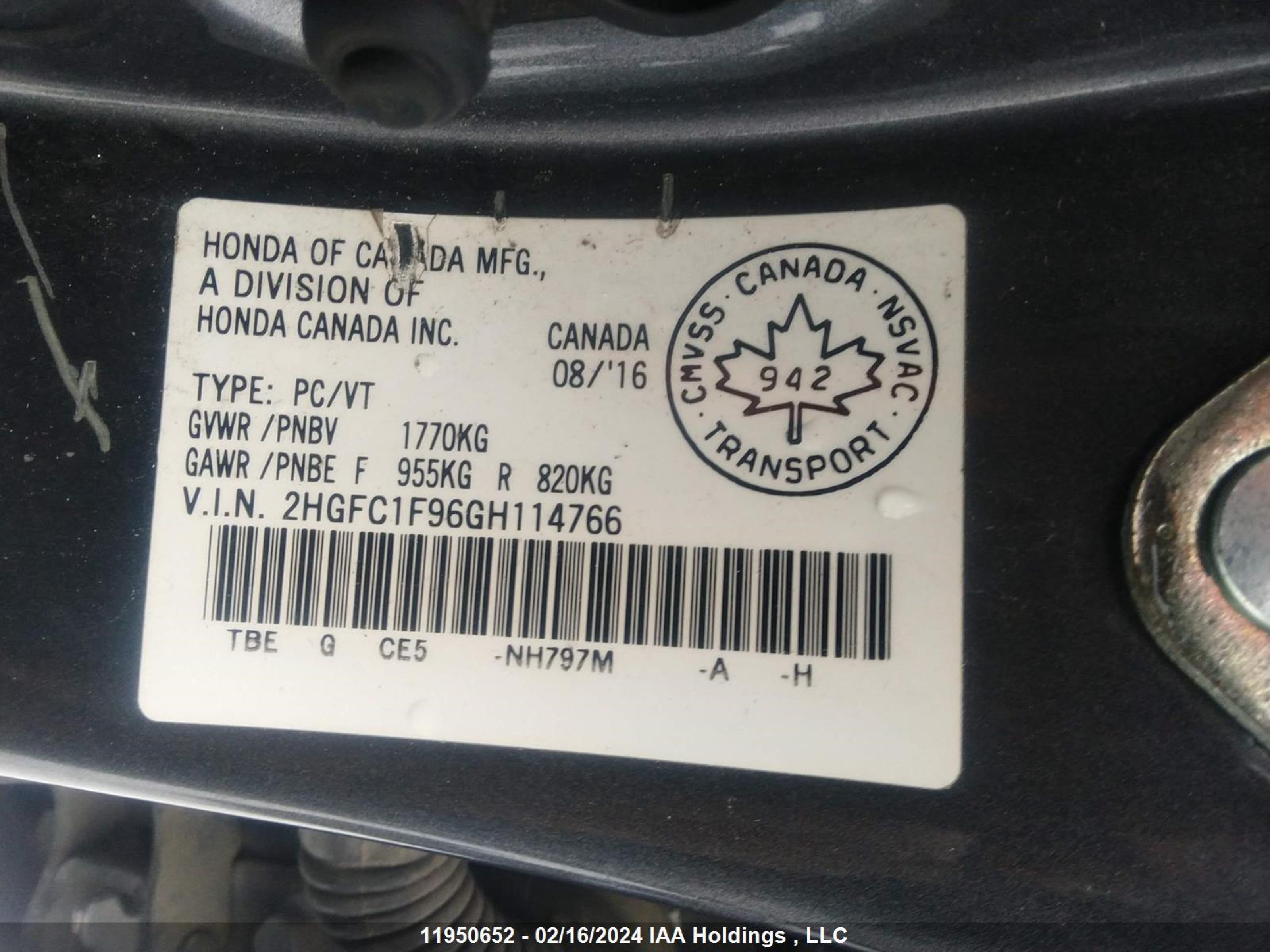 Photo 8 VIN: 2HGFC1F96GH114766 - HONDA CIVIC 