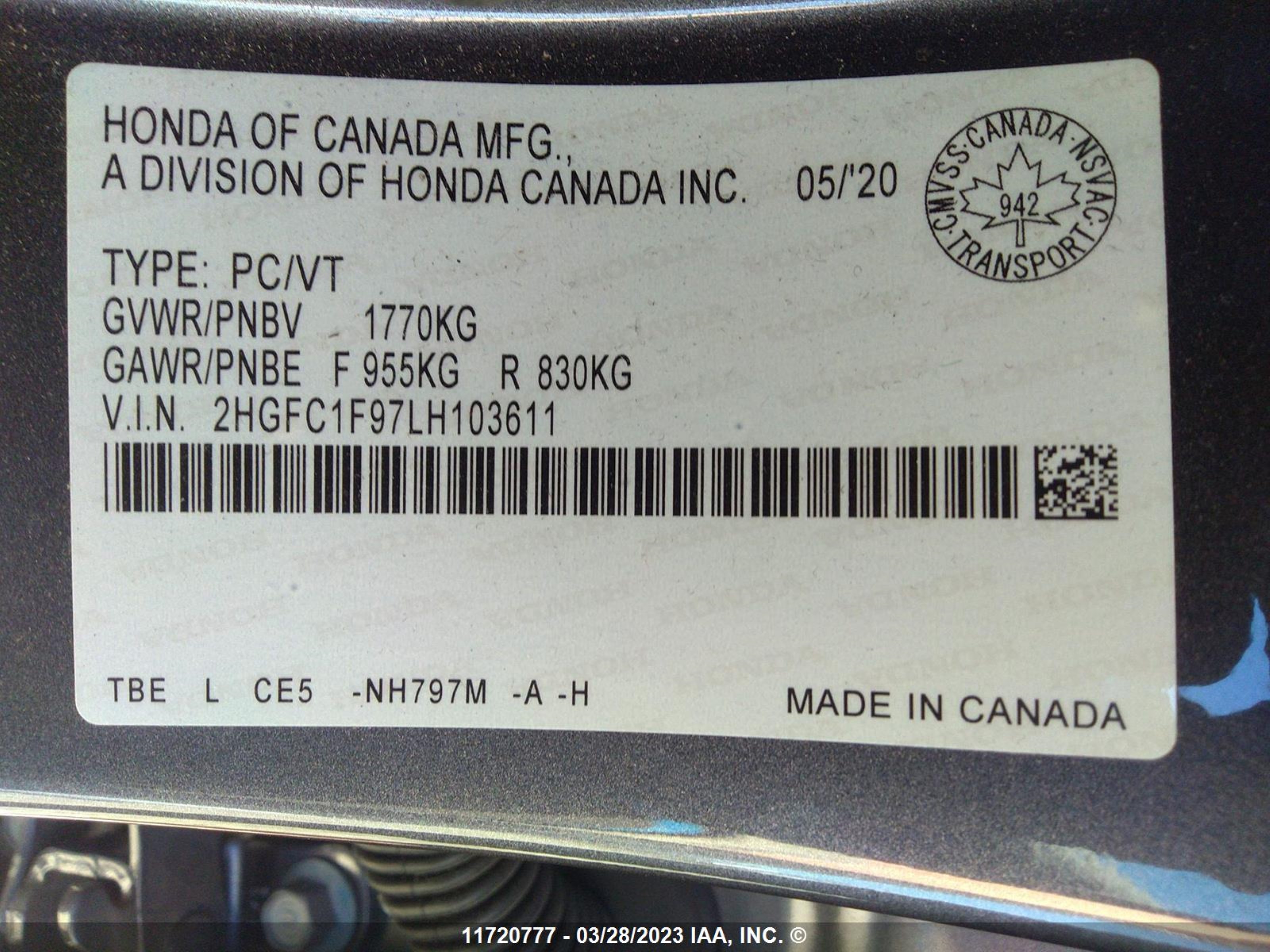 Photo 8 VIN: 2HGFC1F97LH103611 - HONDA CIVIC 