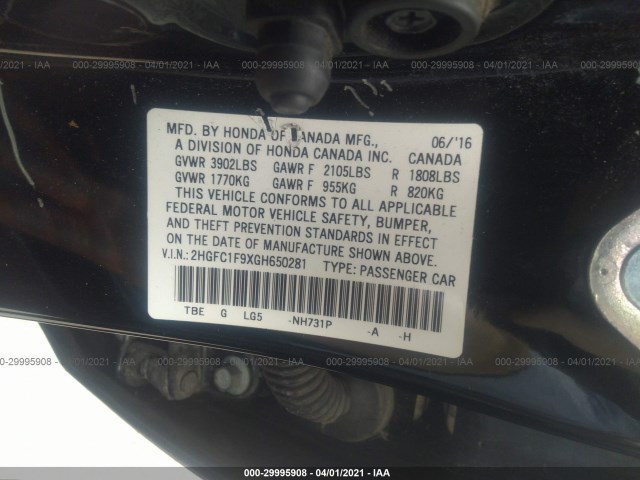 Photo 8 VIN: 2HGFC1F9XGH650281 - HONDA CIVIC 