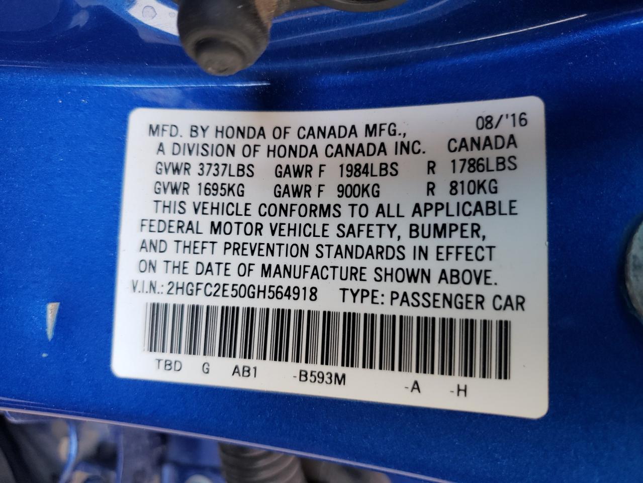 Photo 11 VIN: 2HGFC2E50GH564918 - HONDA CIVIC 