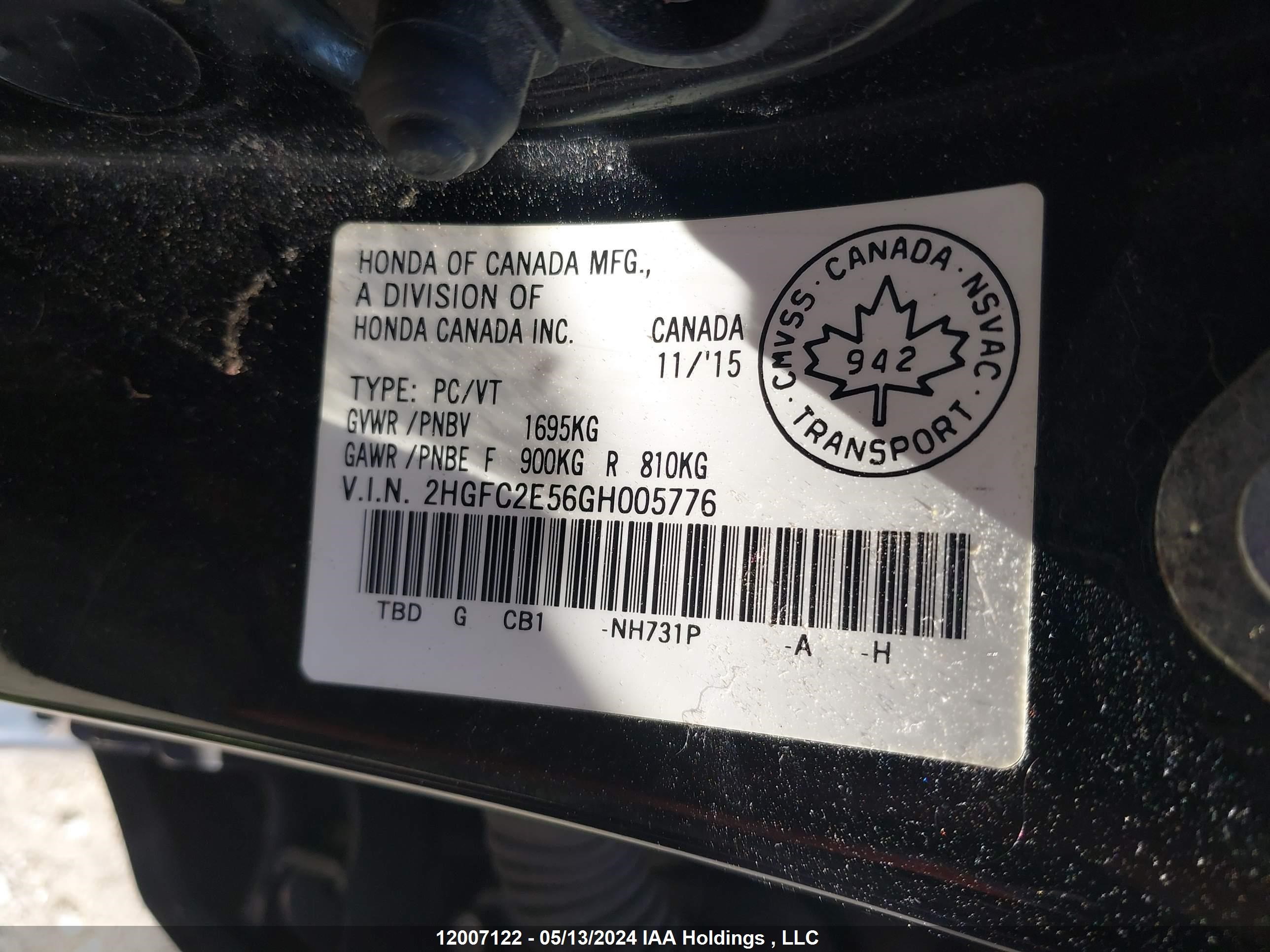 Photo 8 VIN: 2HGFC2E56GH005776 - HONDA CIVIC 