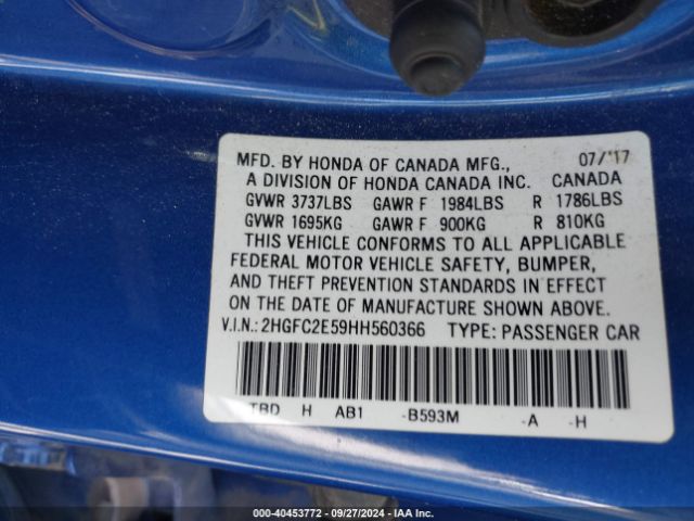 Photo 8 VIN: 2HGFC2E59HH560366 - HONDA CIVIC 