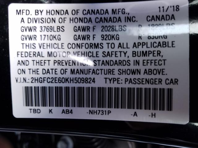 Photo 9 VIN: 2HGFC2E60KH509824 - HONDA CIVIC LX 