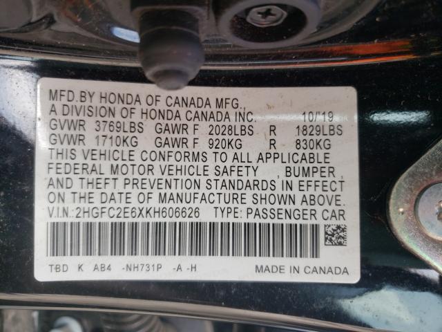 Photo 9 VIN: 2HGFC2E6XKH606626 - HONDA CIVIC LX 