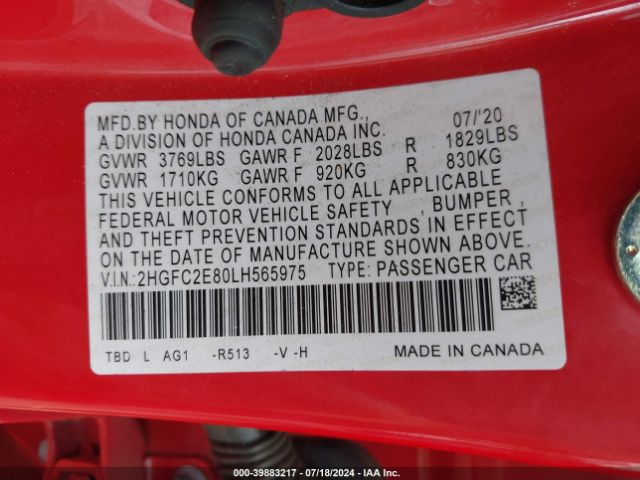 Photo 8 VIN: 2HGFC2E80LH565975 - HONDA CIVIC 