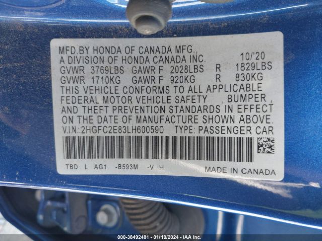 Photo 8 VIN: 2HGFC2E83LH600590 - HONDA CIVIC 