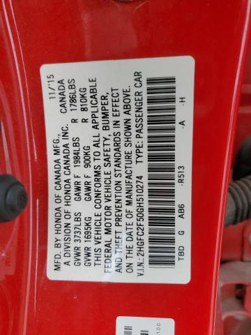 Photo 11 VIN: 2HGFC2F50GH510274 - HONDA CIVIC 