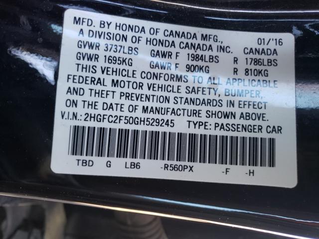 Photo 9 VIN: 2HGFC2F50GH529245 - HONDA CIVIC LX 