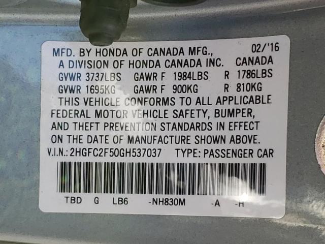 Photo 9 VIN: 2HGFC2F50GH537037 - HONDA CIVIC LX 