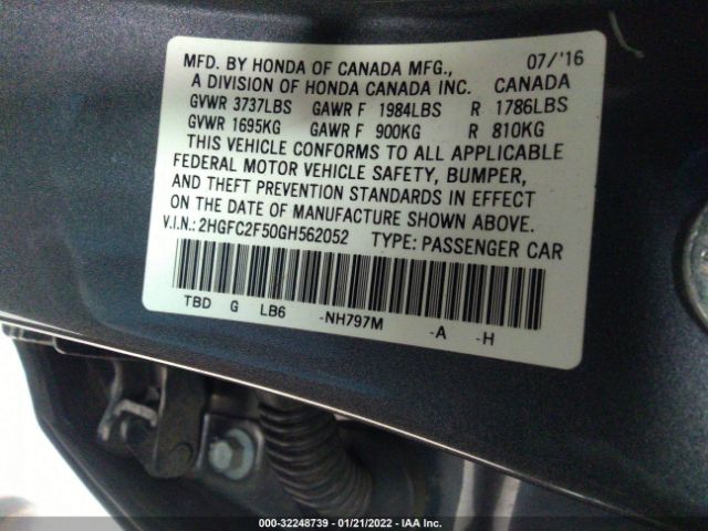 Photo 8 VIN: 2HGFC2F50GH562052 - HONDA CIVIC SEDAN 