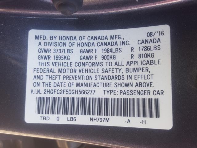 Photo 9 VIN: 2HGFC2F50GH566277 - HONDA CIVIC LX 