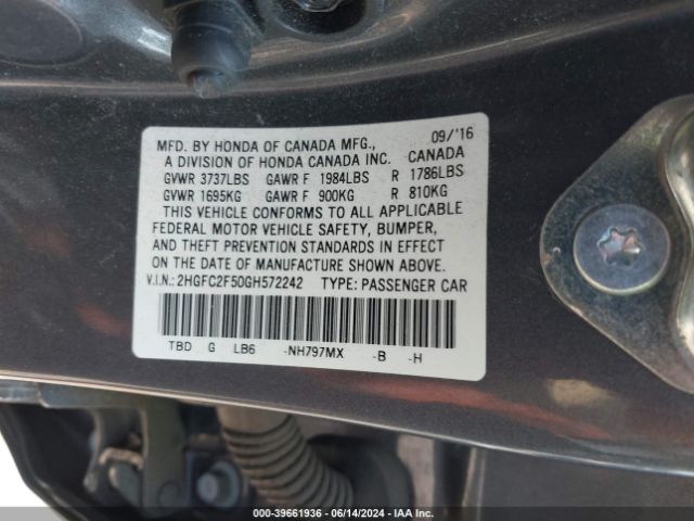 Photo 8 VIN: 2HGFC2F50GH572242 - HONDA CIVIC 