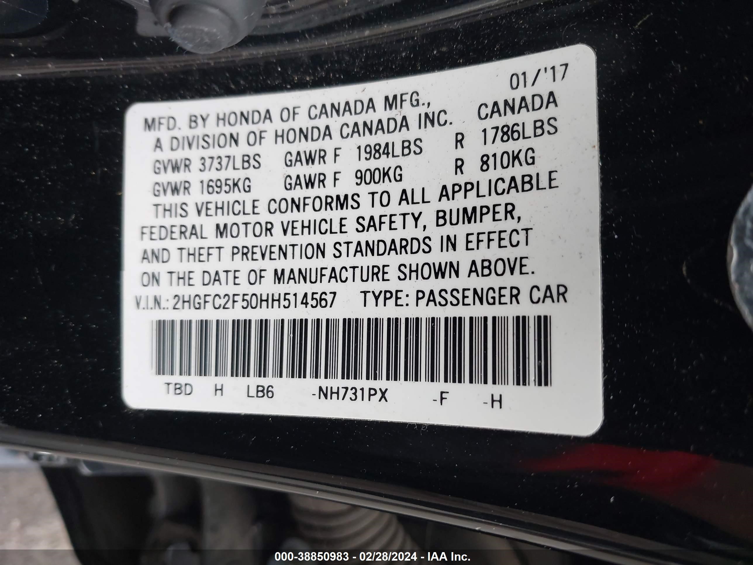 Photo 8 VIN: 2HGFC2F50HH514567 - HONDA CIVIC 