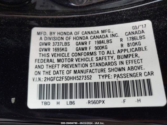 Photo 8 VIN: 2HGFC2F50HH527352 - HONDA CIVIC 