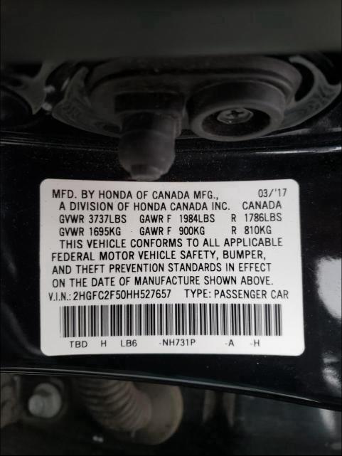 Photo 9 VIN: 2HGFC2F50HH527657 - HONDA CIVIC LX 