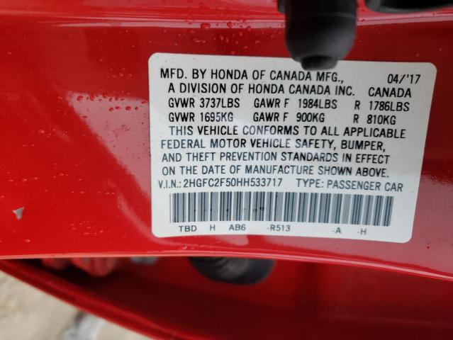 Photo 9 VIN: 2HGFC2F50HH533717 - HONDA CIVIC LX 