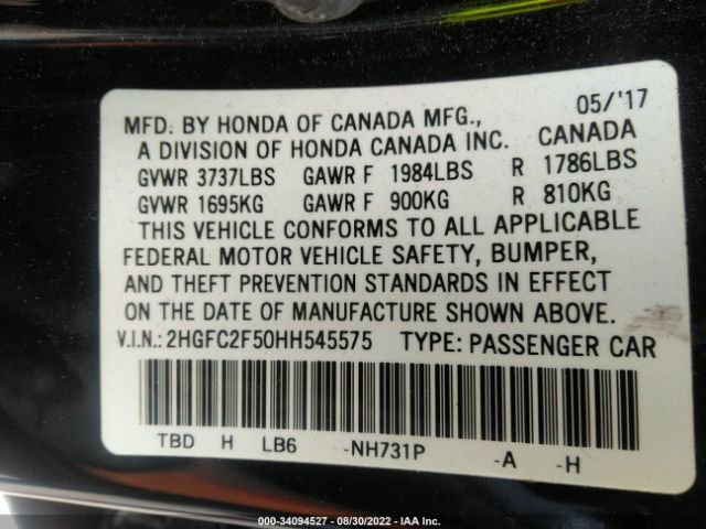 Photo 8 VIN: 2HGFC2F50HH545575 - HONDA CIVIC SEDAN 