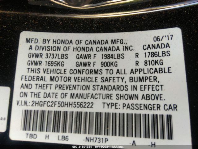 Photo 8 VIN: 2HGFC2F50HH556222 - HONDA CIVIC SEDAN 