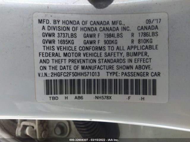 Photo 8 VIN: 2HGFC2F50HH571013 - HONDA CIVIC SEDAN 