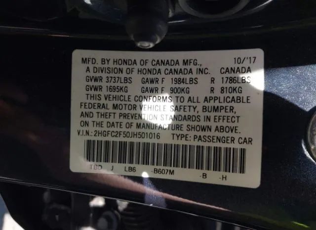 Photo 8 VIN: 2HGFC2F50JH501016 - HONDA CIVIC SEDAN 