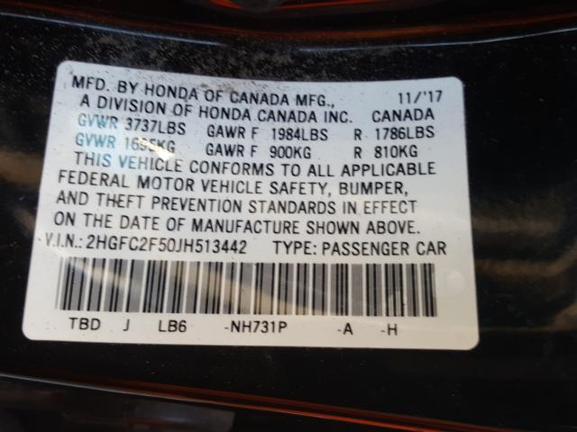 Photo 9 VIN: 2HGFC2F50JH513442 - HONDA CIVIC LX 