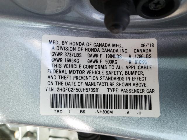 Photo 9 VIN: 2HGFC2F50JH573981 - HONDA CIVIC LX 