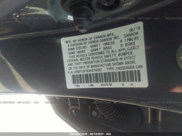 Photo 8 VIN: 2HGFC2F50JH574242 - HONDA CIVIC SEDAN 