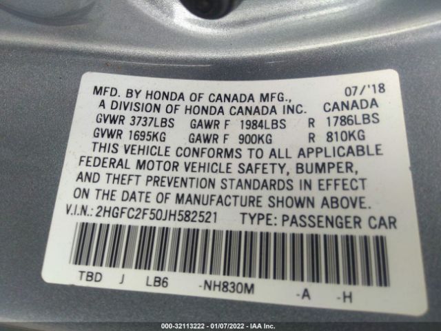 Photo 8 VIN: 2HGFC2F50JH582521 - HONDA CIVIC SEDAN 