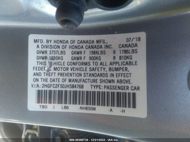 Photo 8 VIN: 2HGFC2F50JH584768 - HONDA CIVIC 