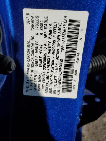 Photo 11 VIN: 2HGFC2F50JH594880 - HONDA CIVIC LX 