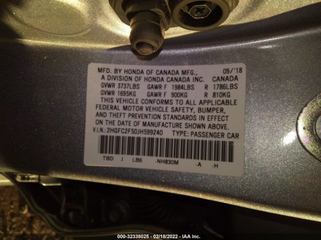 Photo 8 VIN: 2HGFC2F50JH599240 - HONDA CIVIC SEDAN 