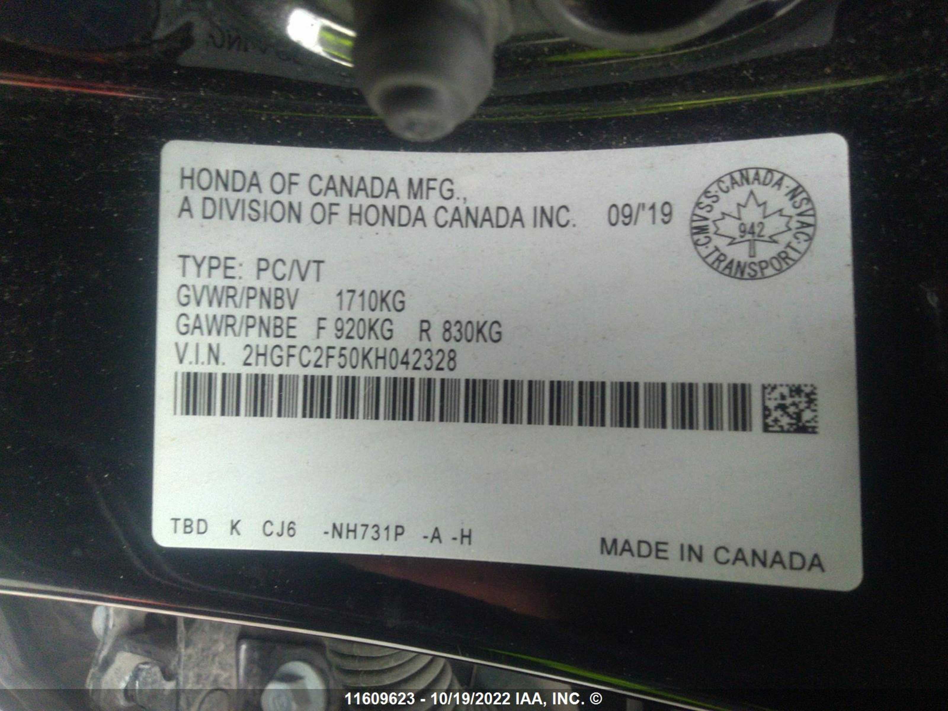 Photo 8 VIN: 2HGFC2F50KH042328 - HONDA CIVIC 