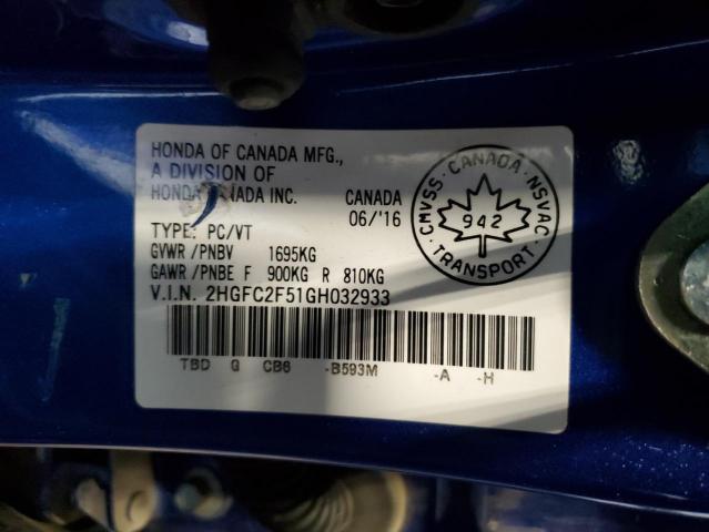 Photo 12 VIN: 2HGFC2F51GH032933 - HONDA CIVIC 