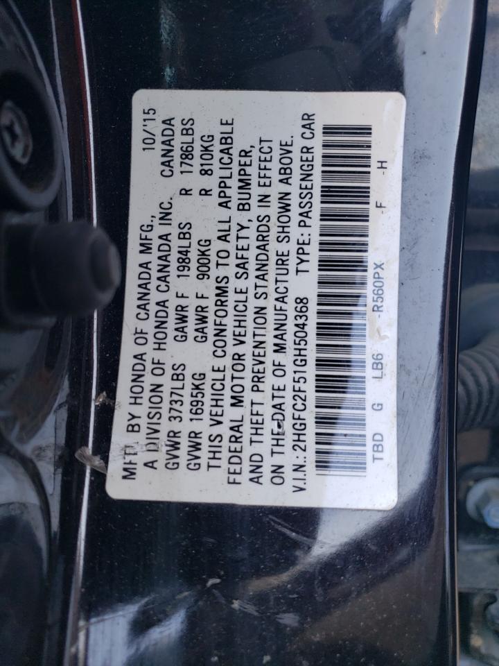 Photo 11 VIN: 2HGFC2F51GH504368 - HONDA CIVIC 