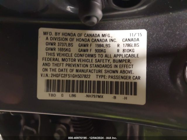 Photo 8 VIN: 2HGFC2F51GH507822 - HONDA CIVIC 