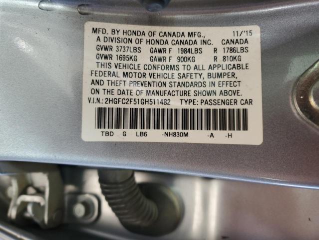 Photo 11 VIN: 2HGFC2F51GH511482 - HONDA CIVIC LX 