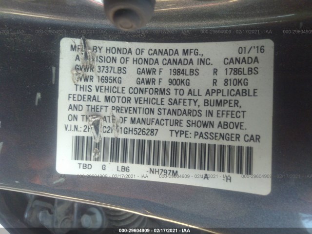 Photo 8 VIN: 2HGFC2F51GH526287 - HONDA CIVIC SEDAN 