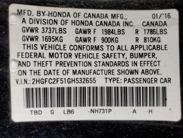 Photo 11 VIN: 2HGFC2F51GH532655 - HONDA CIVIC 