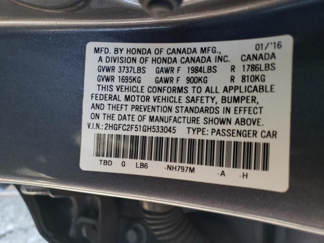 Photo 11 VIN: 2HGFC2F51GH533045 - HONDA CIVIC LX 