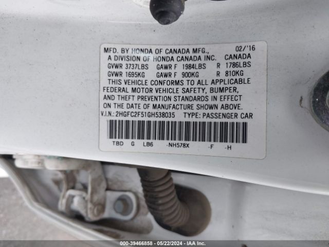 Photo 8 VIN: 2HGFC2F51GH538035 - HONDA CIVIC 