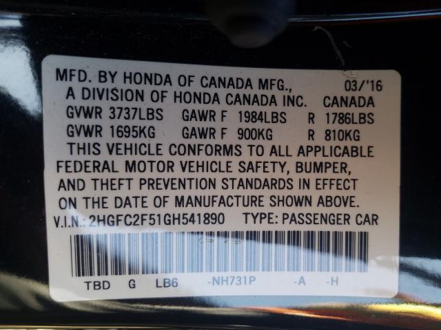 Photo 9 VIN: 2HGFC2F51GH541890 - HONDA CIVIC SEDAN 